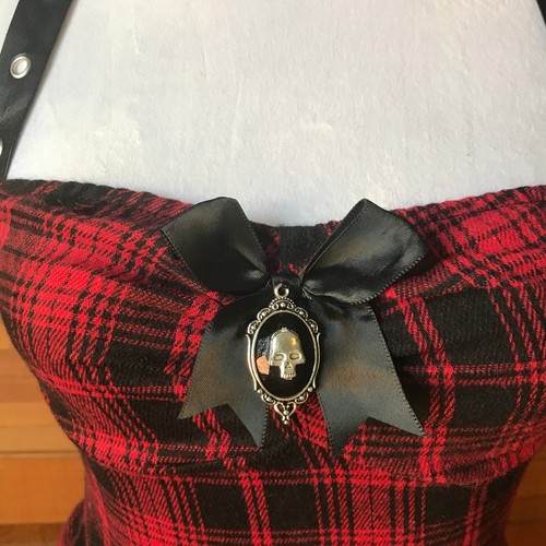 Vestido Punk Gótico Rojo Cuadros Tartán Pixie Dobladillo Correa para el Hombro M - Imagen 7 de 7