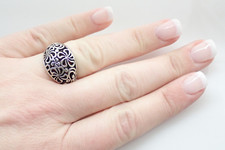 Vintage Sterling Silver Dome Flower Filigree Band Ring Sz 7