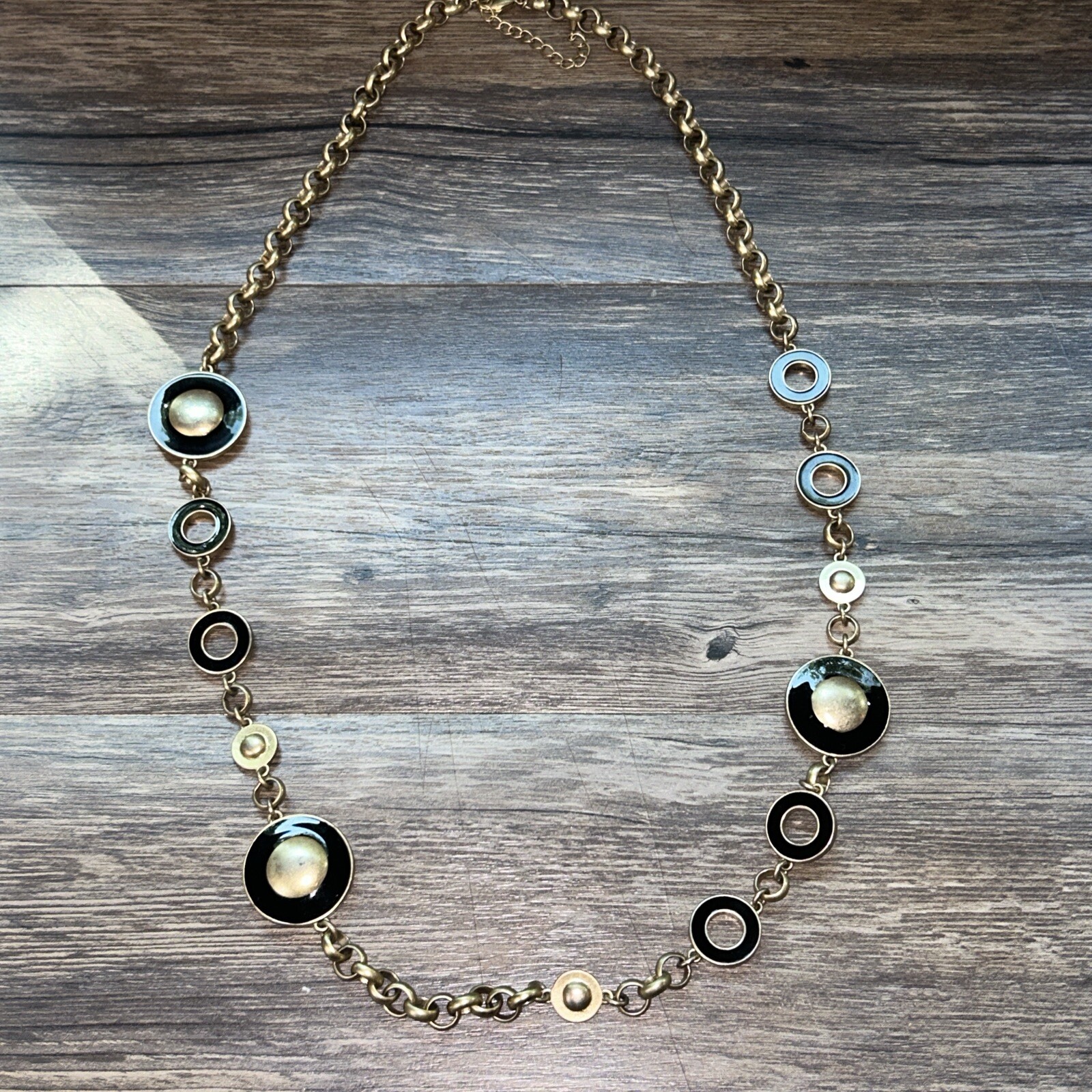 Signed Lia Sofia Eclipse Gold Tn Black Long Heavy… - image 5