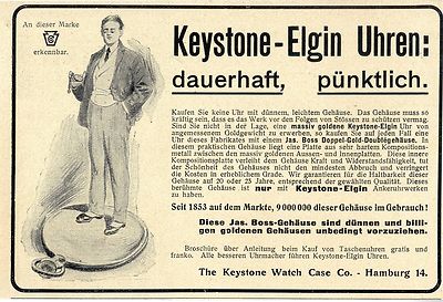 The Keystone Watch Case Co. Hamburg/USA Keystone-Elgin Taschen-Uhren Annonce1906