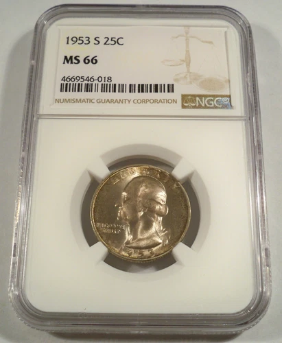 1953-S NGC MS66 WASHINGTON QUARTER GREAT COLOR 25c SILVER MS 66