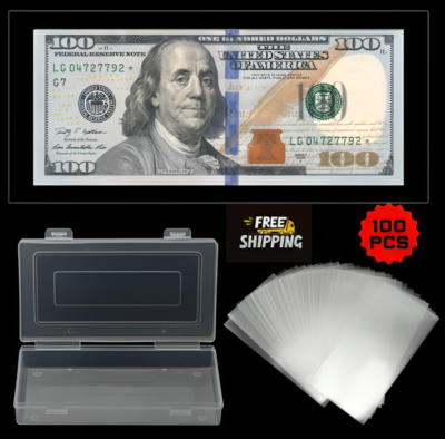 #ad #ad 100PCS Premium Clear Paper Money Sleeves amp; Plastic Storage Case US Dollar Bills $9.75