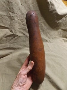 Vintage 12" Folk Art Burn Carved Hollow Gourd
