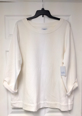 Women's Size 3X White Quilted Winter or Fall Tunic Sweatshirt Pullover