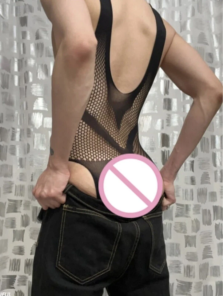 Männer Straps Catsuit Pofrei Herren Reizwäsche Bodystocking Strumpfhose Ouvert - Bild 4 von 4