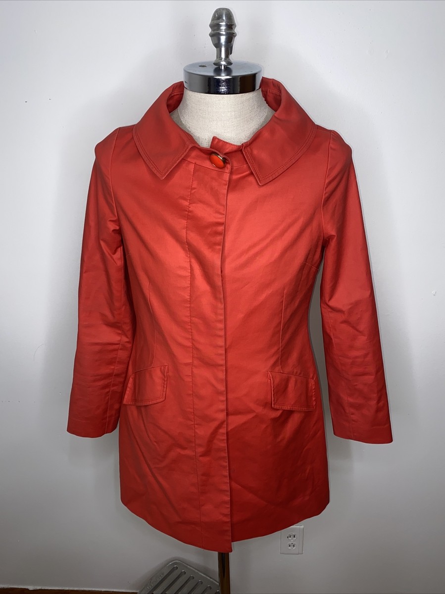 Trina Turk Trench Coat Size Red Pockets Lined Jacket Covered - Main Image