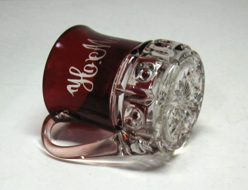 'EAPG*** RUBY STAINED CUP - BEADED THUMBPRINT BLOCK- MECHANICS BLDG BOSTON 1890 - Image 3 of 4