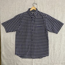 South Pole Embroidered Logo Button Up Shirt Navy Blue Plaid Single Stitch