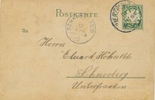 BAYERN ORTSSTEMPEL SCHNEEBERG Ufr K1 und WUERZBURG K1 beide in BLAU 1903