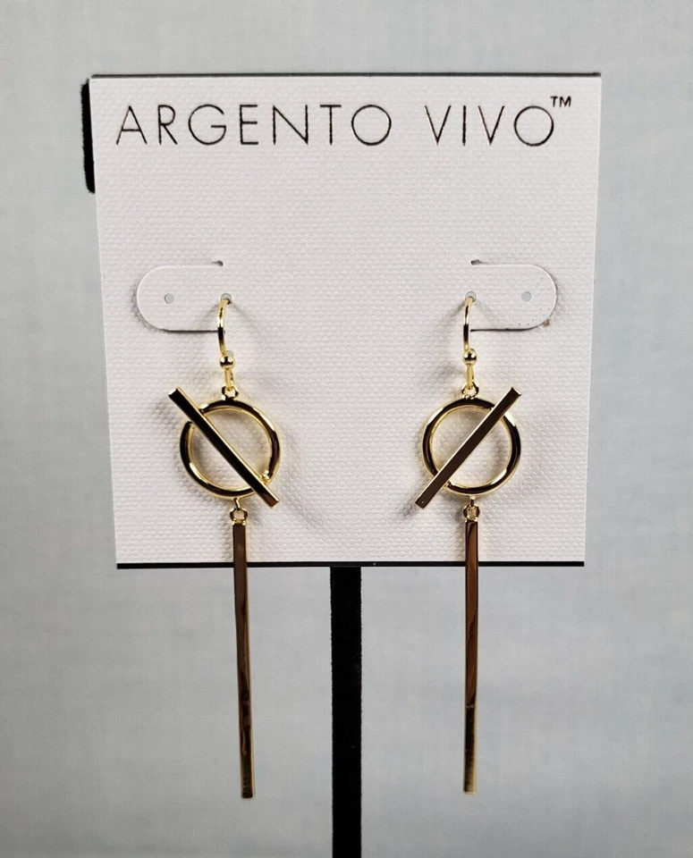 Pendientes Argento Vivo Línea Círculo Palo Gota Tono Dorado Foto 4 de 4