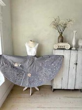 25 W Vintage 1950's full circle pleated skirt AMAZING Printed applique gray pin