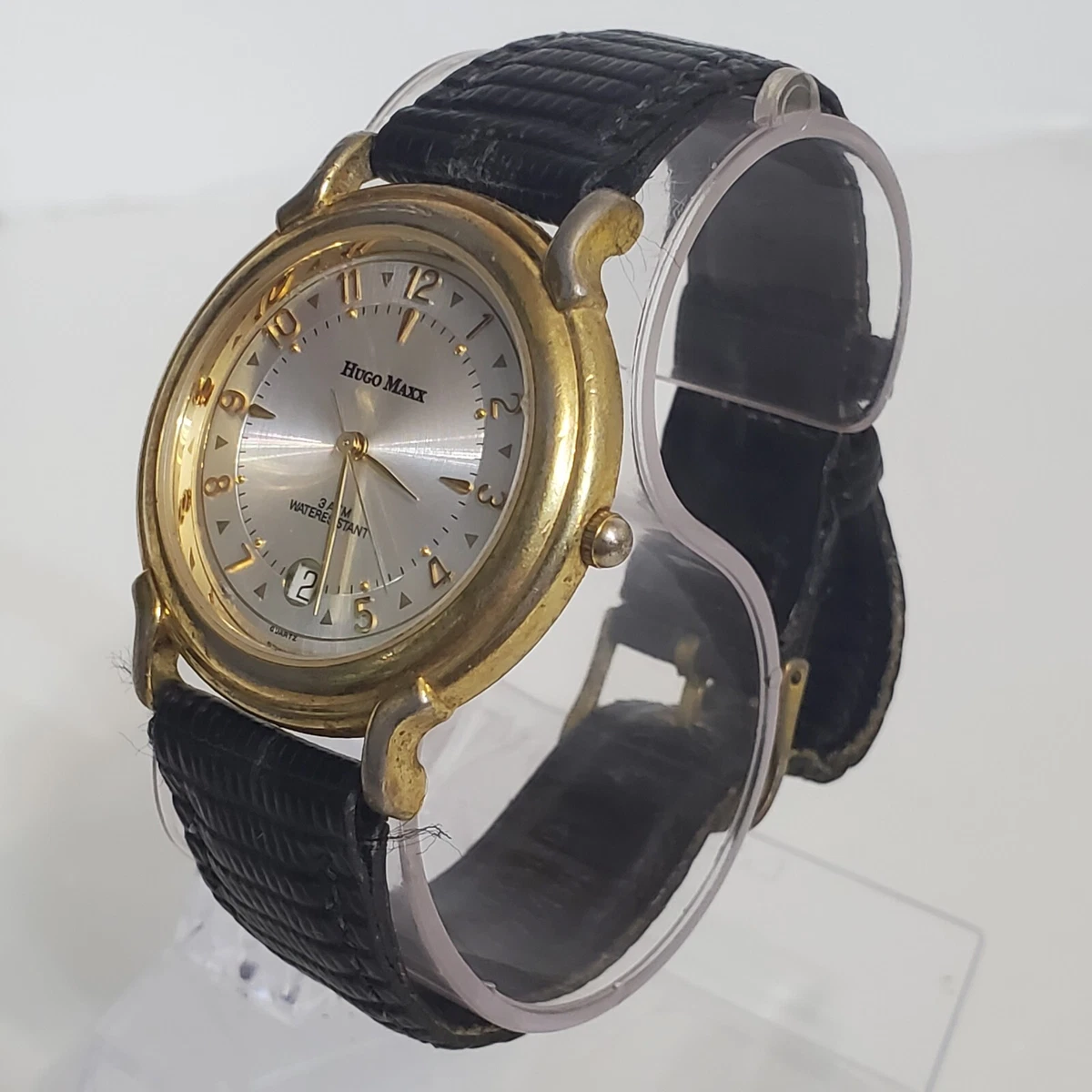 Hugo Maxx 18K PL Gold 3ATM Water Resist. Leather Band Watch Small