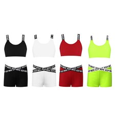 Kids Girls Two-Piece Outfits Letter Print Crop Top With Shorts Shoulder Straps