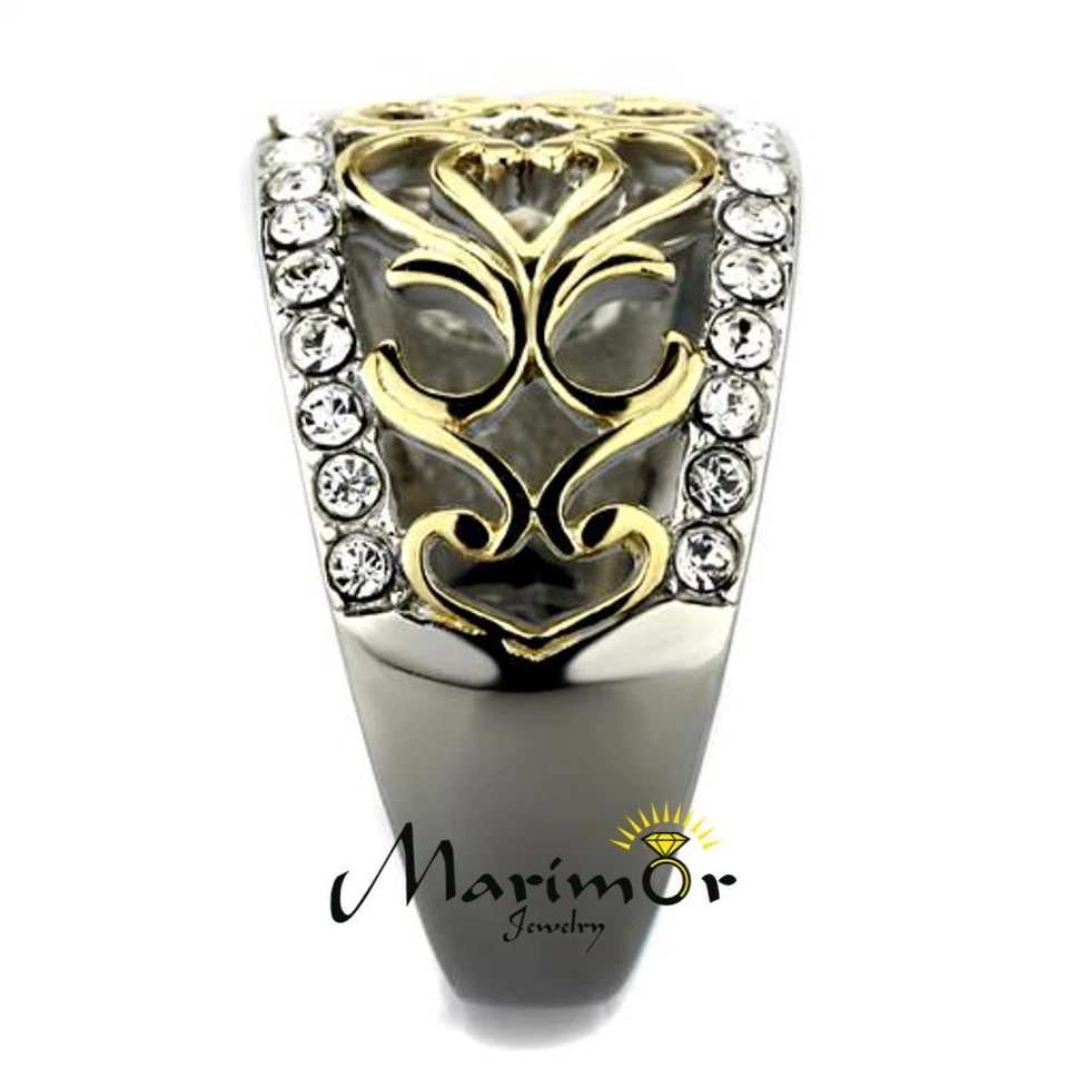 Womens Stainless Steel Two Toned 14k Gold Plated Celtic Crystal Anniversary Ring - Image 4 of 4
