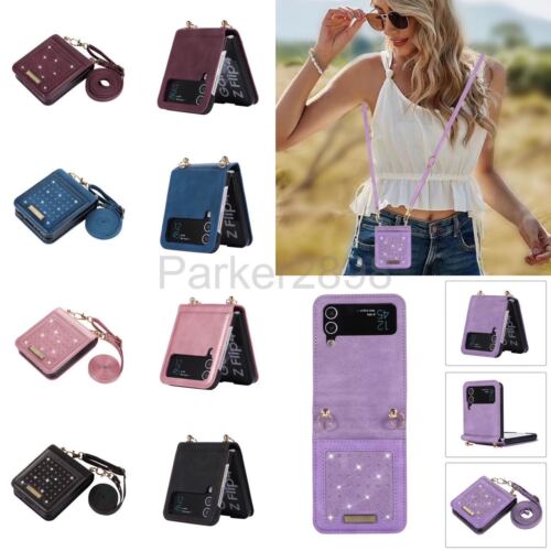 Case for Samsung Galaxy Z Flip 5 4 3 Luxury Crossbody Leather Card Slot Cover - Photo 1 sur 72