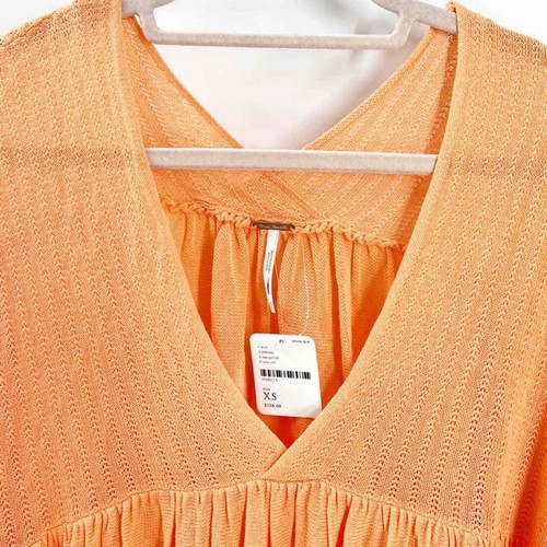 Free People Mykonos Sweater Orange Peach V-neck XS NWT - Picture 4 of 10