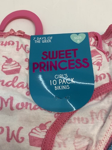 Sweet Princess Girl’s Panties Size 6 Weekday Theme 10 Pairs Bikini - Picture 2 of 6