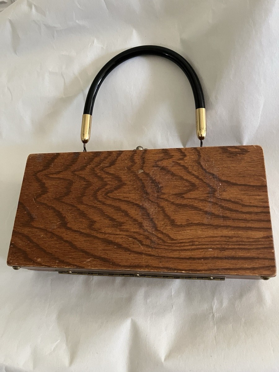 Enid Collins Original 1960s LOVE Box Bag Wooden Handbag Mirror