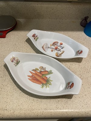 Set Of Two Garden Vegetables Baker Au Gratin Vintage Casserole Dishes