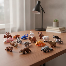 21 Pc Mini 3D Printed Animal Figurines, Movable Joints, Realistic Resin