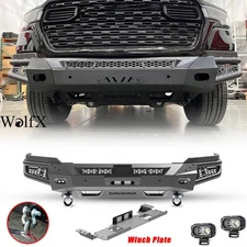 For 2025 Ram 1500 Powder-coated Steel Front Bumper Side Wings w/Winch Plate