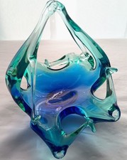 Murano Styled Glass Basket Clear Blue Geen Ombre' Coloring Abstract Design