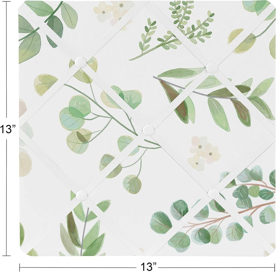 Floral Leaf Fabric Memo Board Wall Decor Green White Boho Garden 13x13 - Image 3 of 4