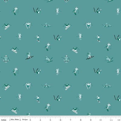 Handmade Valance or Curtain Panel Ski Hill Ski Tracks Aqua