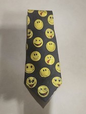 Renaissance Men  s Necktie Blue Smiley Face Emoji Pattern