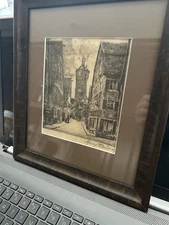 Antique Rothenburg ob der (on The) Tauber Bavaria Germany Etching Print Signed