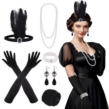 9-Piece 1920s Flapper Great Gatsby Accessories Set - Fashion Roaring 20's The...