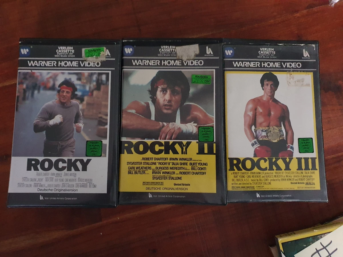 ROCKY I–III – 3 VHS-Verleih-Erstausgaben – Warner Home Video – Sylvester Stallon