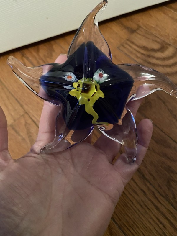 Art Glass Starfish Paperweight Deep Blue And Milifiori Center