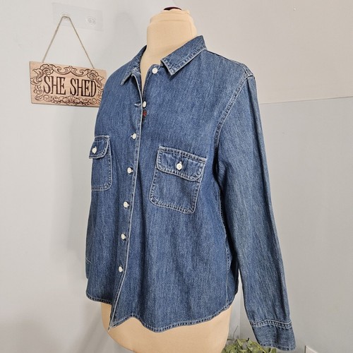 New For Joseph: Top Large Button Western Denim Shirt Embroidered Rose Cotton - Picture 5 of 14