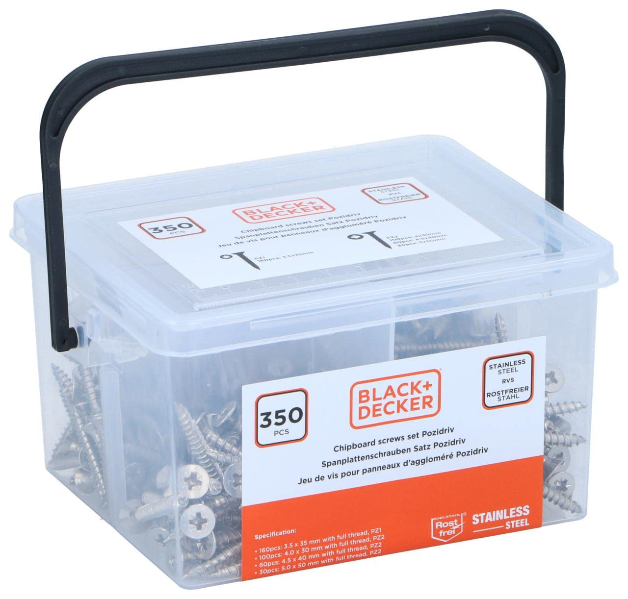 Screw Kit Black & Decker Pozidriv Wood 350 Pieces NUOVO