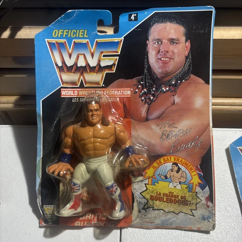 Hasbro WWF WWE BRITISH BULLDOG figure French card (note bubble & card condition)