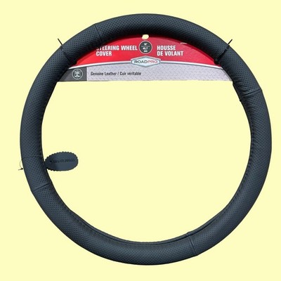 RoadPro RPSW3006 18  Genuine Leather Black Perforated Steering Wheel Cover AMZ40