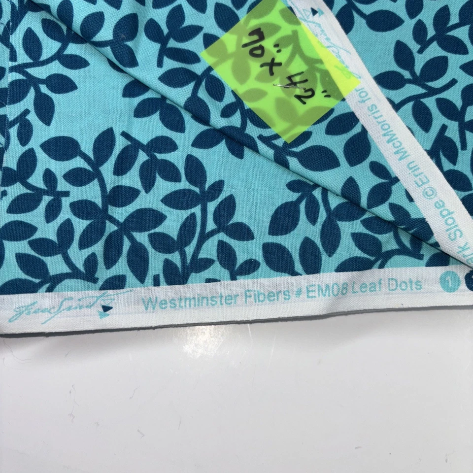 70" x 42" Westminster Free Spirit LEAF DOTS Material de tela Azul aguamarina Foto 3 de 4