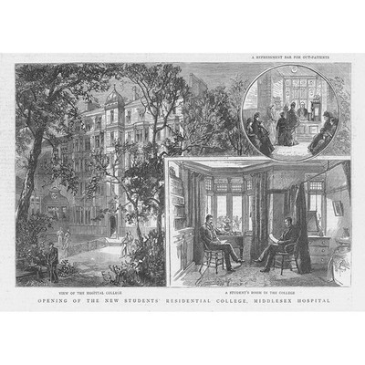 LONDON Eröffnung des Middlesex Hospital - antiker Druck 1887