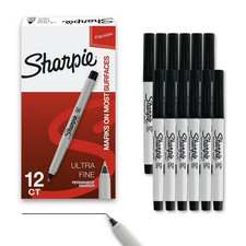 SHARPIE Permanent Markers, Ultra Fine Point, Black, 12 Count 37001 New, In Bulk