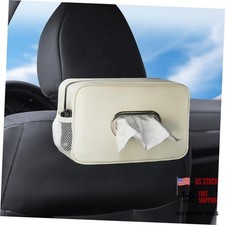Multi-Functional Car Tissue Holder with 2 Storage Nets, Tissue Box Cover Beige