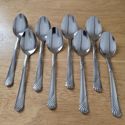 Set of 8 Stainless Steel Teaspoons 6'' Unbranded China Swirls/Wavy Flatware
