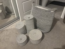 Dunelm Woven White Grey Black Laundry Basket Toilet Roll Holder and Storage Set