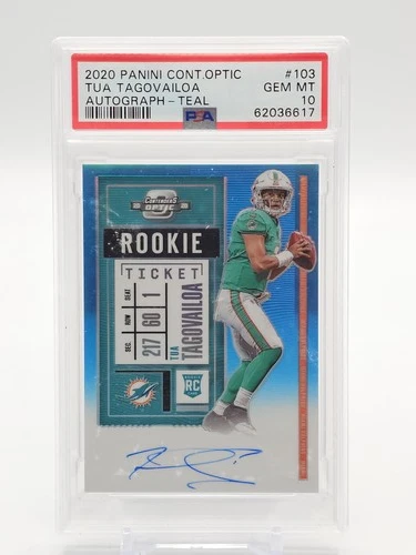 TUA TAGOVAILOA 2020 CONTENDERS OPTIC ROOKIE AUTO TEAL PRIZM /99 PSA 10 Q2036