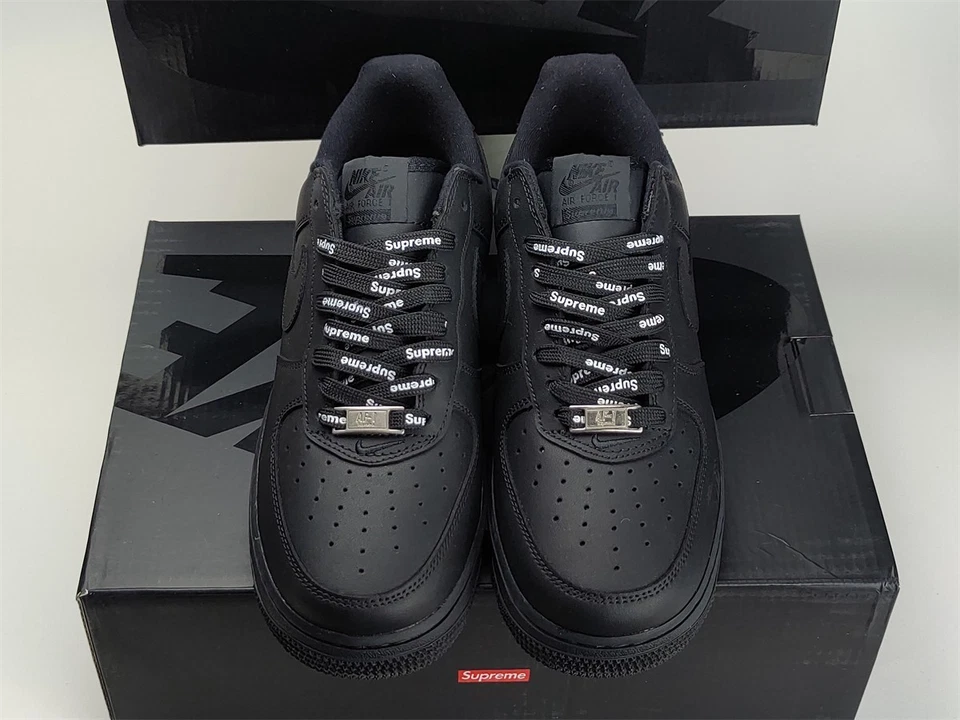 Tênis masculino Nike Air Force 1 x Supreme caixa baixa logotipo preto tamanho EUA CU9225-100 - Imagem 3 de 4