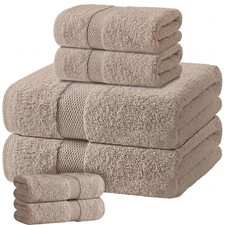White Classic Taupe Bath Towel Set of 6 100 Cotton 650GSM