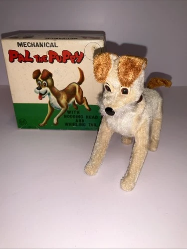 Vintage Marx Mechanical “Pal the Puppy” Wind-Up Plush Dog WORKS w/ Box 1950’s