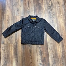 Levi  s Boys Size 7 Black Trucker Jacket Lightweight Orange Lined Snap Front