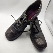 Vintage Brown Leather Shoes With Heal Tie Up Sz 8.5 Retro Groovy 1960s70s