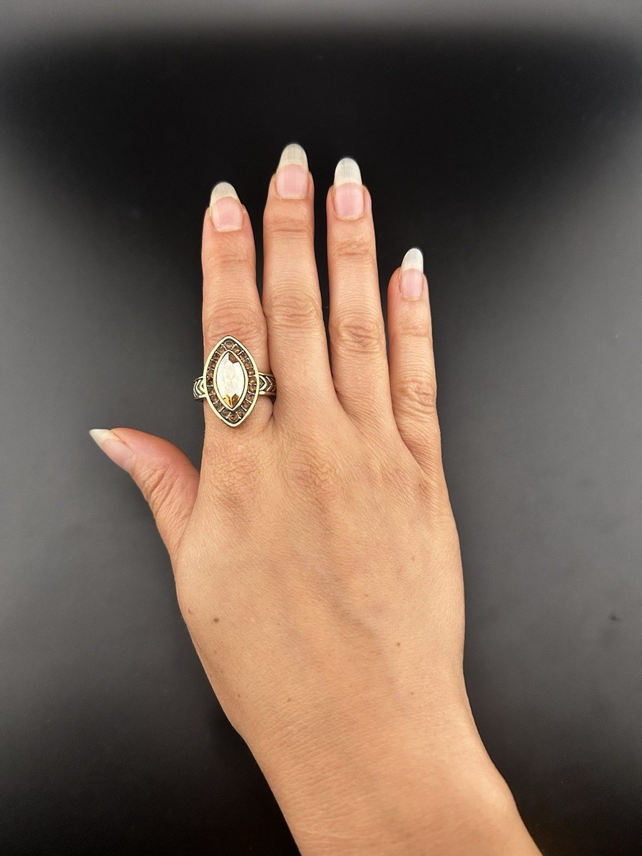 HEIDI DAUS Gold Tone Brown Crystal Ring Size